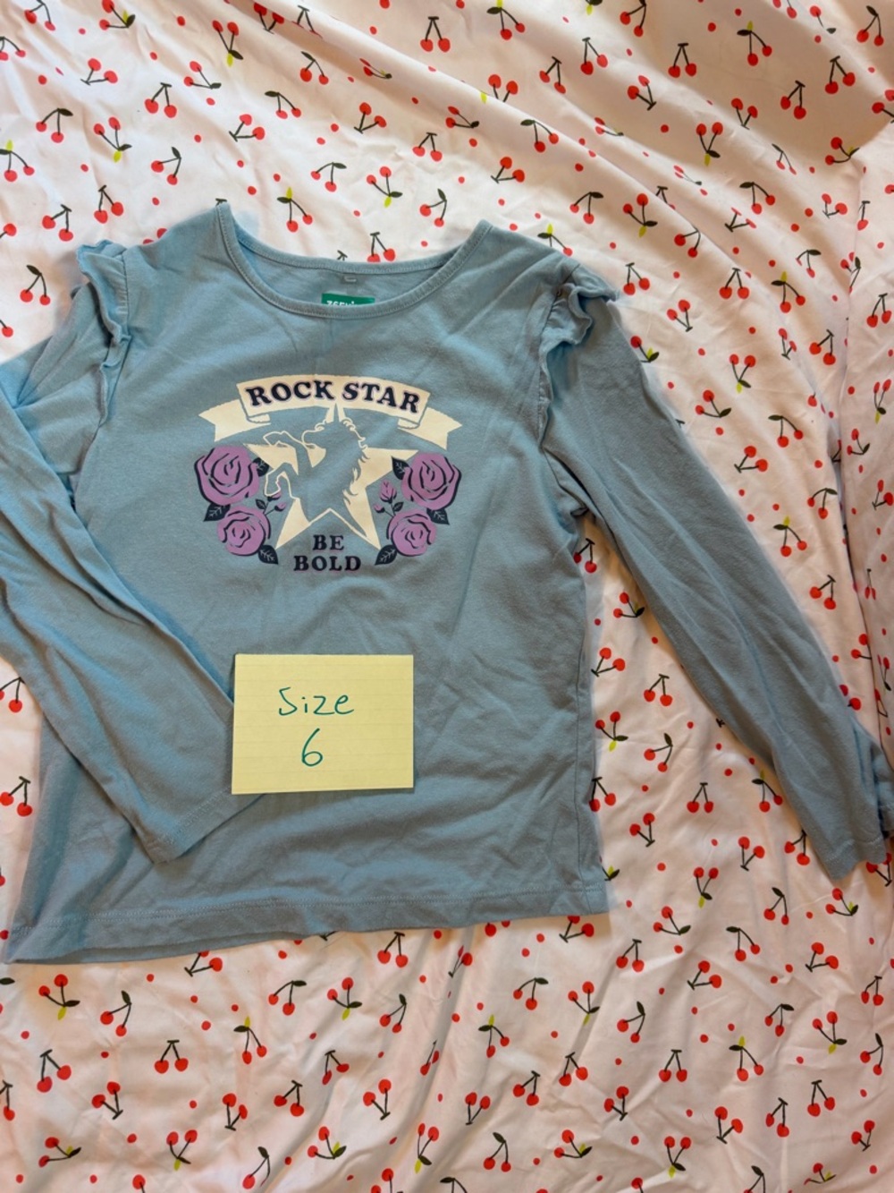 Garanimals Blue 'Rock Star Be Bold' Long Sleeve Tee with Purple Rose Graphic